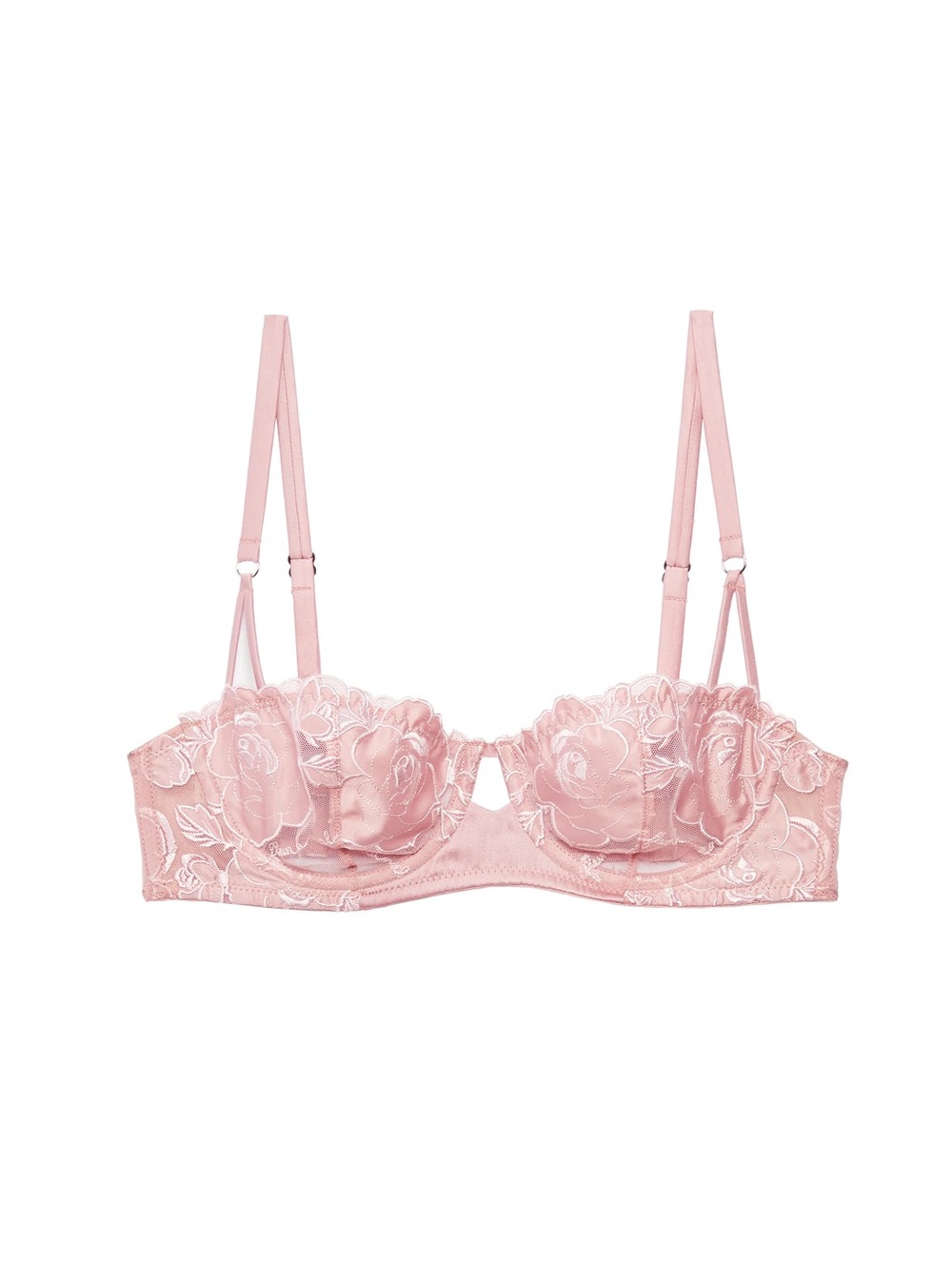NWT Fleur Du Mal Rose Logo Embroidery Balconette Bra, Rose Pink, Size 30G